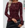 imageZESICA Womens Floral Long Sleeve Shirts 2025 Fall Boat Neck Ruched Tops Slim Fitted Asymmetrical Going Out BlousesWine