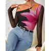 imageZESICA Womens Floral Off Shoulder Long Sleeve Tops 2025 Fall Mesh Ruched Fitted Trendy Going Out Shirts BlousesBlack