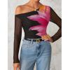 imageZESICA Womens Floral Off Shoulder Long Sleeve Tops 2025 Fall Mesh Ruched Fitted Trendy Going Out Shirts BlousesBlack