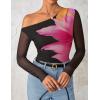 imageZESICA Womens Floral Off Shoulder Long Sleeve Tops 2025 Fall Mesh Ruched Fitted Trendy Going Out Shirts BlousesBlack