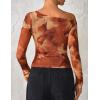 imageZESICA Womens Floral Off Shoulder Long Sleeve Tops 2025 Fall Mesh Ruched Fitted Trendy Going Out Shirts BlousesBrown