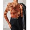 imageZESICA Womens Floral Off Shoulder Long Sleeve Tops 2025 Fall Mesh Ruched Fitted Trendy Going Out Shirts BlousesBrown