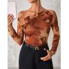 imageZESICA Womens Floral Off Shoulder Long Sleeve Tops 2025 Fall Mesh Ruched Fitted Trendy Going Out Shirts BlousesBrown