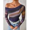 imageZESICA Womens Floral Off Shoulder Long Sleeve Tops 2025 Fall Mesh Ruched Fitted Trendy Going Out Shirts BlousesDarkpurple