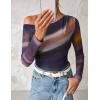 imageZESICA Womens Floral Off Shoulder Long Sleeve Tops 2025 Fall Mesh Ruched Fitted Trendy Going Out Shirts BlousesDarkpurple