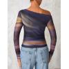 imageZESICA Womens Floral Off Shoulder Long Sleeve Tops 2025 Fall Mesh Ruched Fitted Trendy Going Out Shirts BlousesDarkpurple
