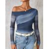 imageZESICA Womens Floral Off Shoulder Long Sleeve Tops 2025 Fall Mesh Ruched Fitted Trendy Going Out Shirts BlousesDustyblue