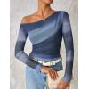 imageZESICA Womens Floral Off Shoulder Long Sleeve Tops 2025 Fall Mesh Ruched Fitted Trendy Going Out Shirts BlousesDustyblue