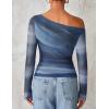 imageZESICA Womens Floral Off Shoulder Long Sleeve Tops 2025 Fall Mesh Ruched Fitted Trendy Going Out Shirts BlousesDustyblue