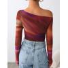 imageZESICA Womens Floral Off Shoulder Long Sleeve Tops 2025 Fall Mesh Ruched Fitted Trendy Going Out Shirts BlousesFuchsia