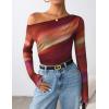 imageZESICA Womens Floral Off Shoulder Long Sleeve Tops 2025 Fall Mesh Ruched Fitted Trendy Going Out Shirts BlousesFuchsia
