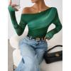 imageZESICA Womens Floral Off Shoulder Long Sleeve Tops 2025 Fall Mesh Ruched Fitted Trendy Going Out Shirts BlousesGreen