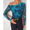 imageZESICA Womens Floral Off Shoulder Long Sleeve Tops 2025 Fall Mesh Ruched Fitted Trendy Going Out Shirts BlousesLakeblue