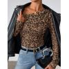 imageZESICA Womens Floral Off Shoulder Long Sleeve Tops 2025 Fall Mesh Ruched Fitted Trendy Going Out Shirts BlousesLeopardbrown