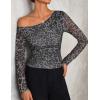imageZESICA Womens Floral Off Shoulder Long Sleeve Tops 2025 Fall Mesh Ruched Fitted Trendy Going Out Shirts BlousesLeopardgray