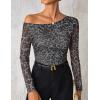 imageZESICA Womens Floral Off Shoulder Long Sleeve Tops 2025 Fall Mesh Ruched Fitted Trendy Going Out Shirts BlousesLeopardgray