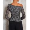 imageZESICA Womens Floral Off Shoulder Long Sleeve Tops 2025 Fall Mesh Ruched Fitted Trendy Going Out Shirts BlousesLeopardgray