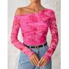imageZESICA Womens Floral Off Shoulder Long Sleeve Tops 2025 Fall Mesh Ruched Fitted Trendy Going Out Shirts BlousesRose