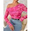 imageZESICA Womens Floral Off Shoulder Long Sleeve Tops 2025 Fall Mesh Ruched Fitted Trendy Going Out Shirts BlousesRose