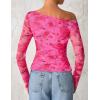 imageZESICA Womens Floral Off Shoulder Long Sleeve Tops 2025 Fall Mesh Ruched Fitted Trendy Going Out Shirts BlousesRose