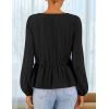 imageZESICA Womens Long Sleeve Babydoll Tops Crewneck Tie Front Casual Loose Ruffle Flowy Peplum Shirts 2025 Fall BlousesBlack
