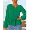 imageZESICA Womens Long Sleeve Babydoll Tops Crewneck Tie Front Casual Loose Ruffle Flowy Peplum Shirts 2025 Fall BlousesGreen