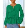 imageZESICA Womens Long Sleeve Babydoll Tops Crewneck Tie Front Casual Loose Ruffle Flowy Peplum Shirts 2025 Fall BlousesGreen