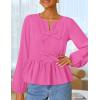 imageZESICA Womens Long Sleeve Babydoll Tops Crewneck Tie Front Casual Loose Ruffle Flowy Peplum Shirts 2025 Fall BlousesHot Pink
