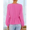 imageZESICA Womens Long Sleeve Babydoll Tops Crewneck Tie Front Casual Loose Ruffle Flowy Peplum Shirts 2025 Fall BlousesHot Pink