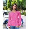 imageZESICA Womens Long Sleeve Babydoll Tops Crewneck Tie Front Casual Loose Ruffle Flowy Peplum Shirts 2025 Fall BlousesHot Pink