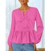 imageZESICA Womens Long Sleeve Babydoll Tops Crewneck Tie Front Casual Loose Ruffle Flowy Peplum Shirts 2025 Fall BlousesHot Pink
