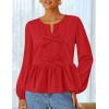 imageZESICA Womens Long Sleeve Babydoll Tops Crewneck Tie Front Casual Loose Ruffle Flowy Peplum Shirts 2025 Fall BlousesRed