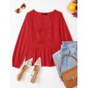 imageZESICA Womens Long Sleeve Babydoll Tops Crewneck Tie Front Casual Loose Ruffle Flowy Peplum Shirts 2025 Fall BlousesRed