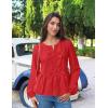 imageZESICA Womens Long Sleeve Babydoll Tops Crewneck Tie Front Casual Loose Ruffle Flowy Peplum Shirts 2025 Fall BlousesRed