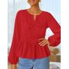 imageZESICA Womens Long Sleeve Babydoll Tops Crewneck Tie Front Casual Loose Ruffle Flowy Peplum Shirts 2025 Fall BlousesRed