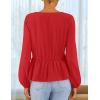 imageZESICA Womens Long Sleeve Babydoll Tops Crewneck Tie Front Casual Loose Ruffle Flowy Peplum Shirts 2025 Fall BlousesRed