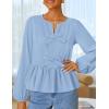 imageZESICA Womens Long Sleeve Babydoll Tops Crewneck Tie Front Casual Loose Ruffle Flowy Peplum Shirts 2025 Fall BlousesSky