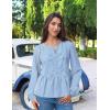 imageZESICA Womens Long Sleeve Babydoll Tops Crewneck Tie Front Casual Loose Ruffle Flowy Peplum Shirts 2025 Fall BlousesSky