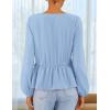 imageZESICA Womens Long Sleeve Babydoll Tops Crewneck Tie Front Casual Loose Ruffle Flowy Peplum Shirts 2025 Fall BlousesSky