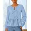 imageZESICA Womens Long Sleeve Babydoll Tops Crewneck Tie Front Casual Loose Ruffle Flowy Peplum Shirts 2025 Fall BlousesSky