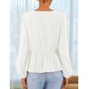 imageZESICA Womens Long Sleeve Babydoll Tops Crewneck Tie Front Casual Loose Ruffle Flowy Peplum Shirts 2025 Fall BlousesWhite