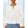imageZESICA Womens Long Sleeve Babydoll Tops Crewneck Tie Front Casual Loose Ruffle Flowy Peplum Shirts 2025 Fall BlousesWhite