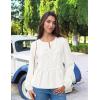 imageZESICA Womens Long Sleeve Babydoll Tops Crewneck Tie Front Casual Loose Ruffle Flowy Peplum Shirts 2025 Fall BlousesWhite
