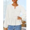 imageZESICA Womens Long Sleeve Babydoll Tops Crewneck Tie Front Casual Loose Ruffle Flowy Peplum Shirts 2025 Fall BlousesWhite