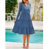 imageZESICA Womens Long Sleeve Fall Dresses 2025 Fashion V Neck Casual Loose Ruffle Flowy A Line Tiered Midi DressDustyblue