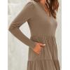 imageZESICA Womens Long Sleeve Fall Dresses 2025 Fashion V Neck Casual Loose Ruffle Flowy A Line Tiered Midi DressKhaki