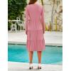 imageZESICA Womens Long Sleeve Fall Dresses 2025 Fashion V Neck Casual Loose Ruffle Flowy A Line Tiered Midi DressPink
