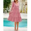 imageZESICA Womens Long Sleeve Fall Dresses 2025 Fashion V Neck Casual Loose Ruffle Flowy A Line Tiered Midi DressPink