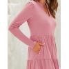imageZESICA Womens Long Sleeve Fall Dresses 2025 Fashion V Neck Casual Loose Ruffle Flowy A Line Tiered Midi DressPink