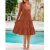 imageZESICA Womens Long Sleeve Fall Dresses 2025 Fashion V Neck Casual Loose Ruffle Flowy A Line Tiered Midi DressRust